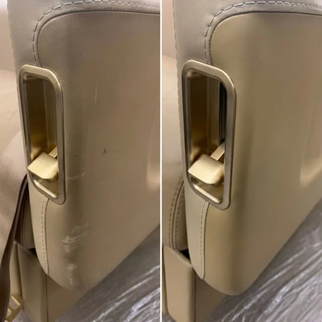 Modern private jet interior featuring aviation-grade leather seats, custom quilting, premium cabin upholstery, and luxury aircraft design elements.