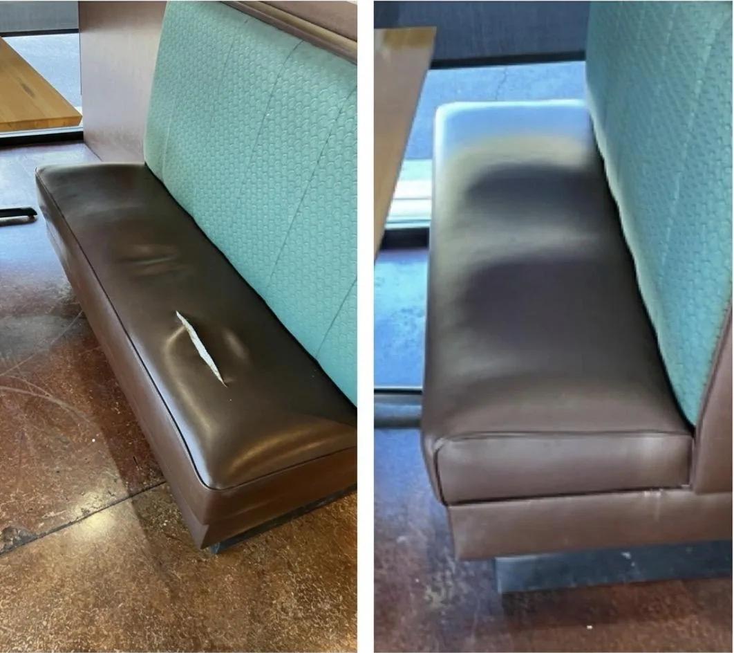 Partial Reupholstery and Color Restoration for Restaurant Booth 1
