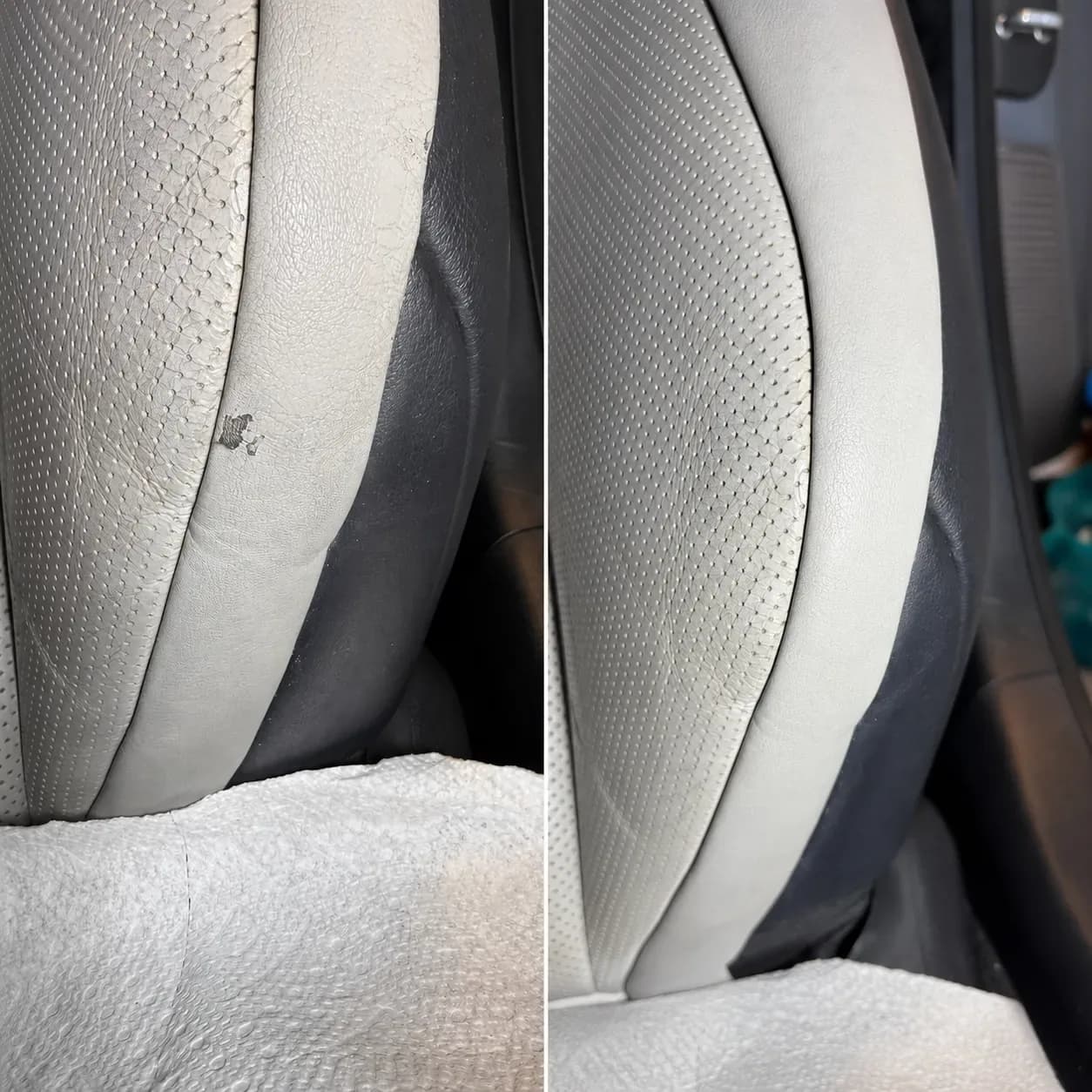 Sports Car Leather Seat Hole Repair & Color Restoration
