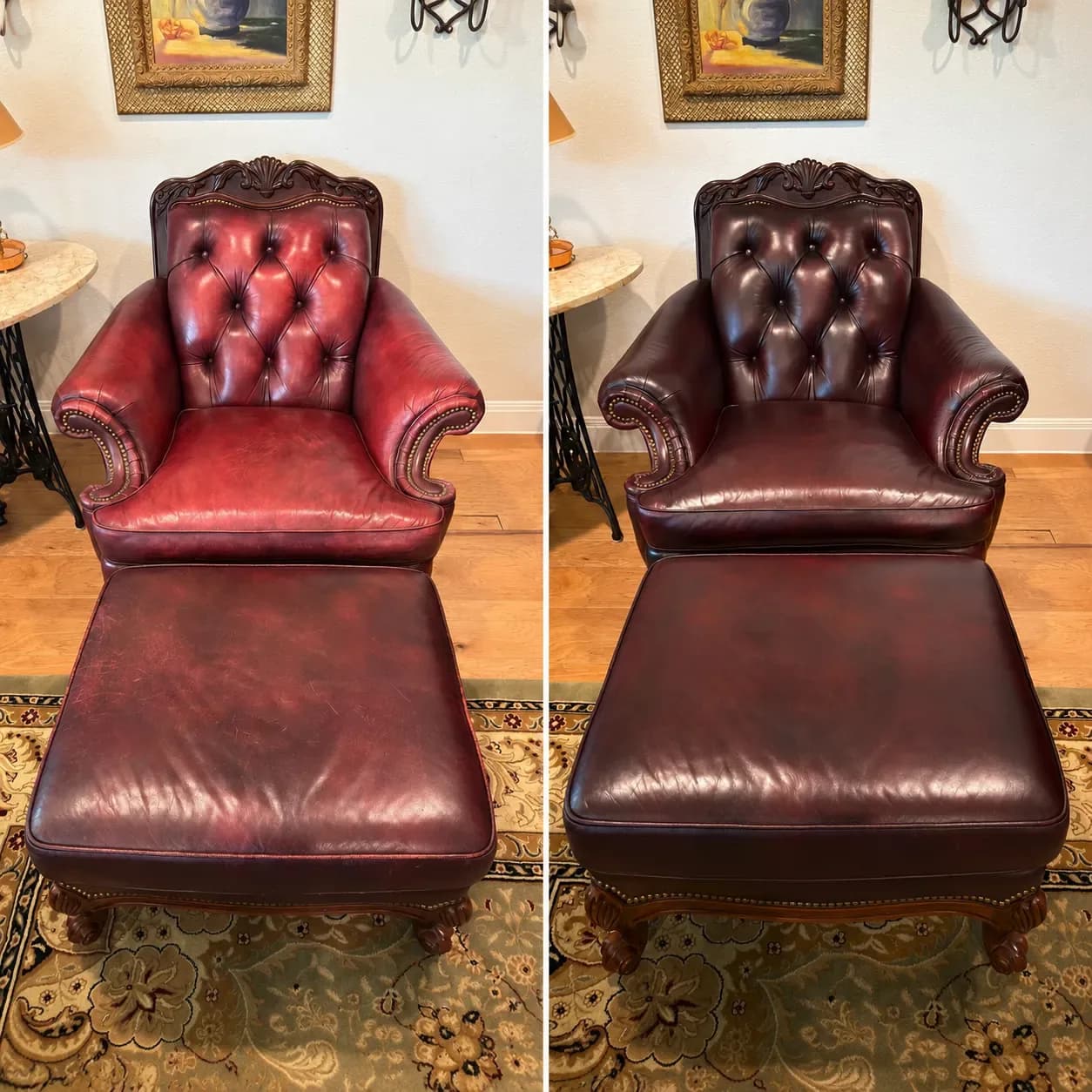 Leather Armchair and Ottoman Surface & Color Restoration