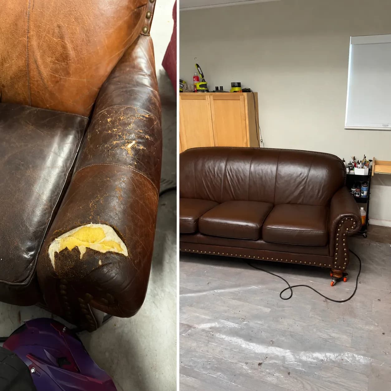 Leather Sofa Partial Reupholstery & Full Restoration