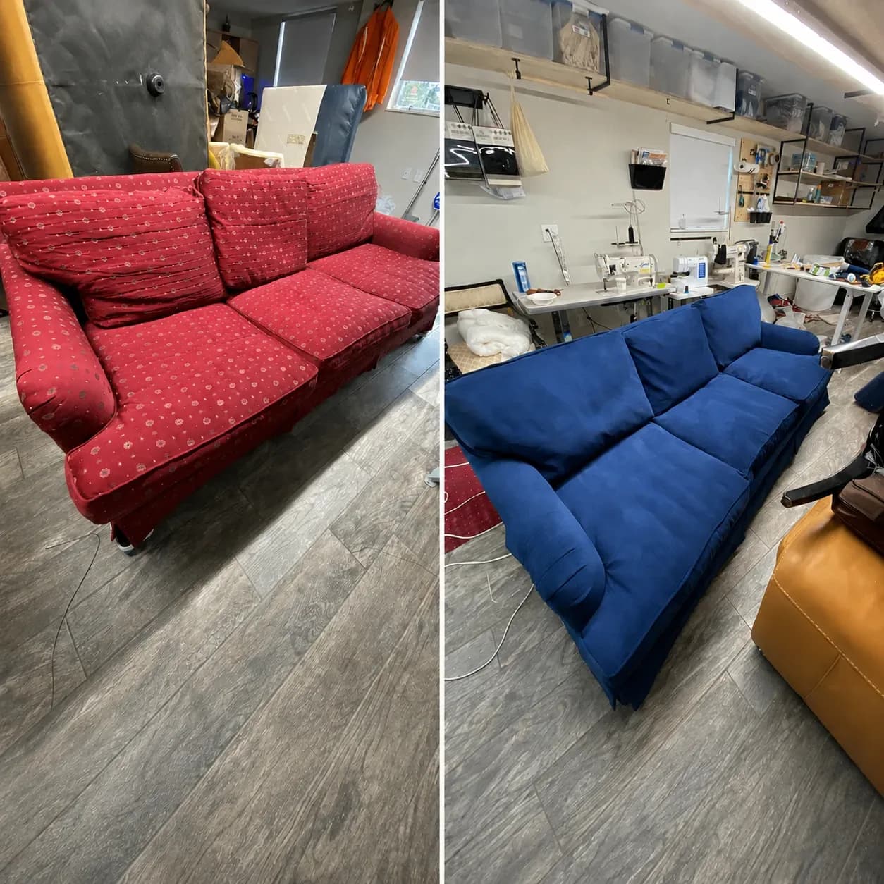 Sofa Reupholstery with Feather Cushion Restoration