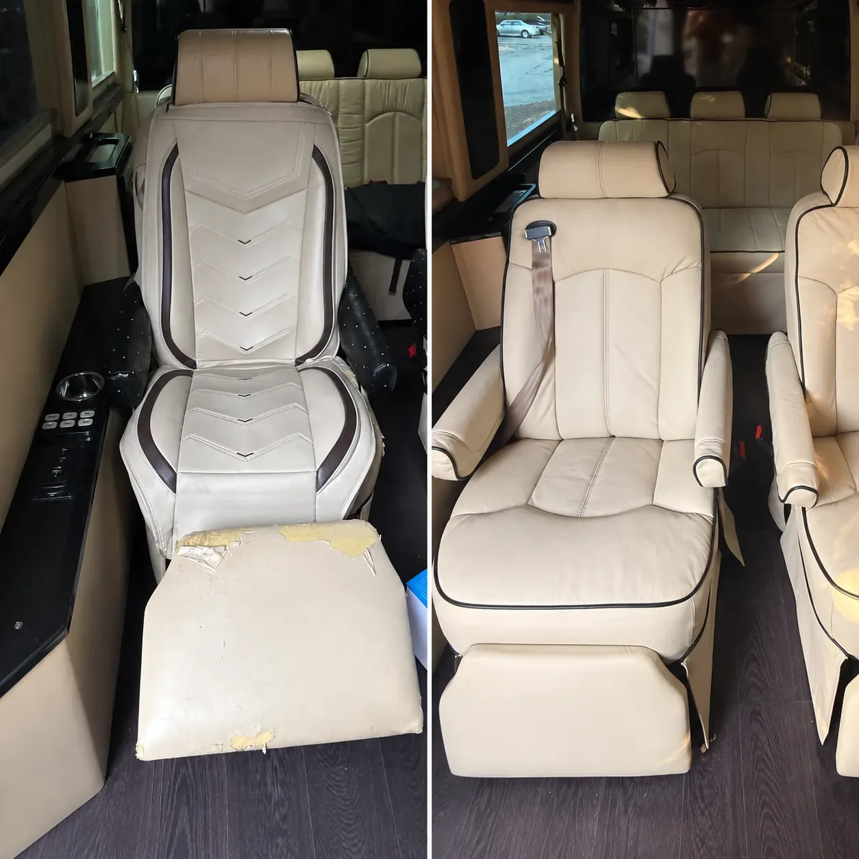 Mercedes-Benz Sprinter Full Interior Reupholstery – Vinyl to White Top-Grain Leather