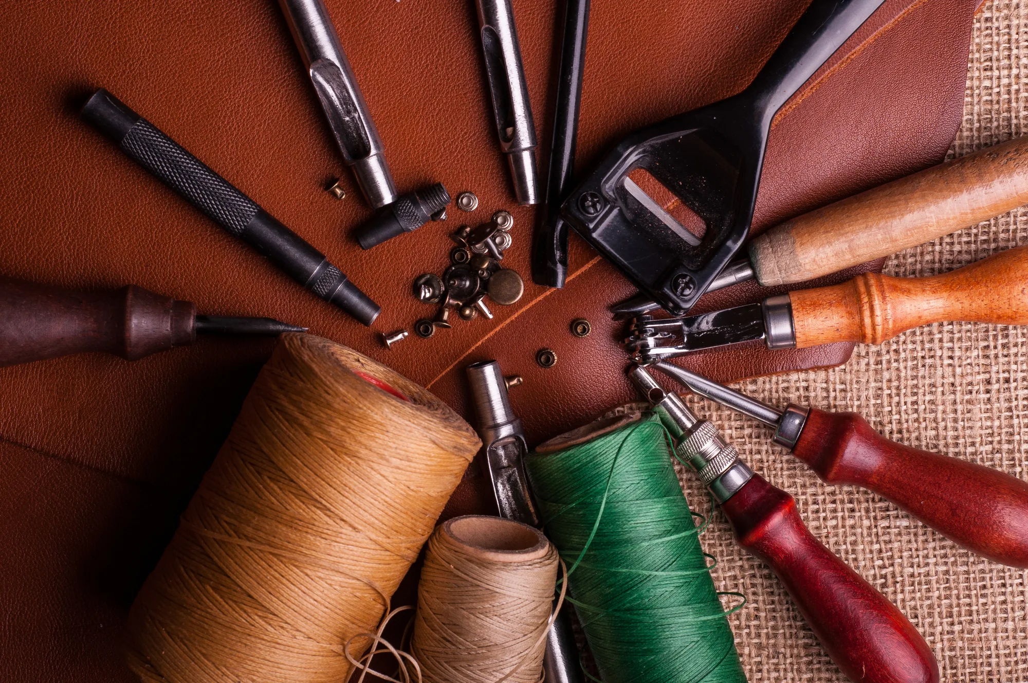 Leather Handbag and Designer Purse Restoration Tools Professional leatherworking tools and materials used for handbag and designer purse restoration